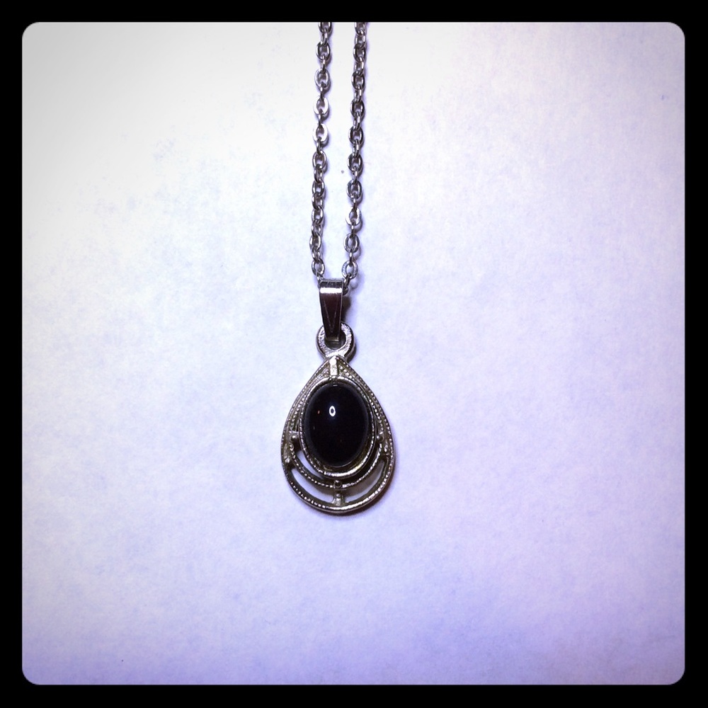 Cute Silver and Black Yin Yang Teardrop Necklace